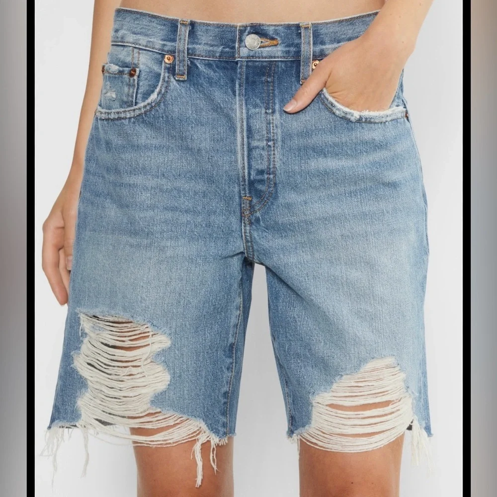 Re/Done Loose Long Short in Minerva Destroy denim Bermuda Size 25